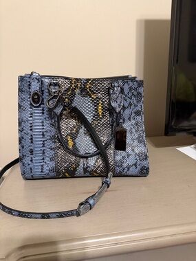 Blue Snake-Print Leather  Coach Satchel Bag